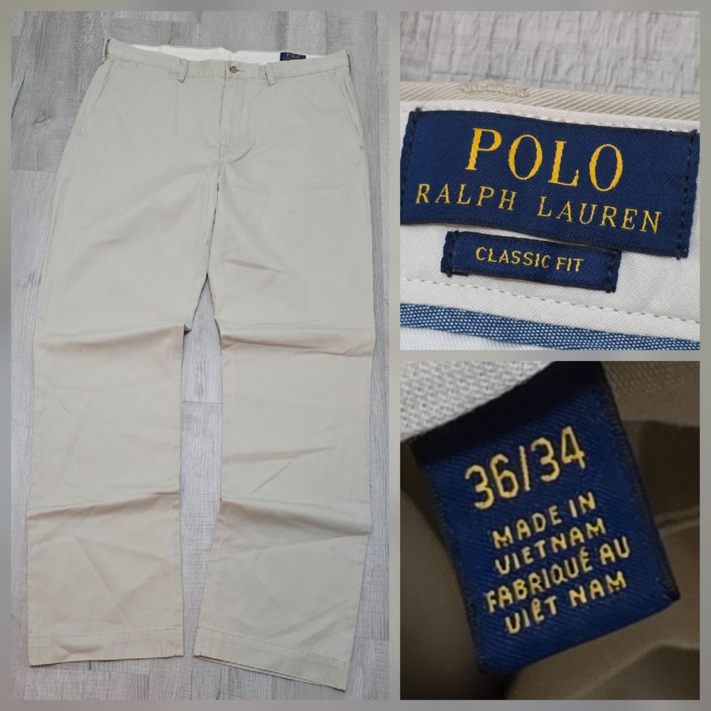 Polo Ralph Lauren Men's 36x34 Classic Fit Chino Pants Tan Khaki Cotton Twill